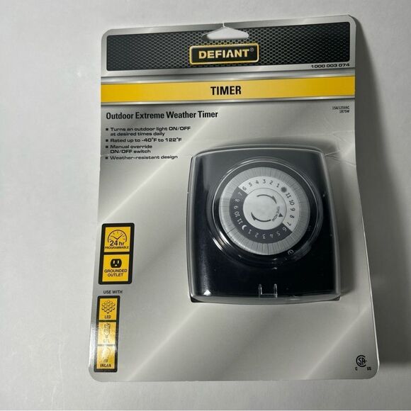 NEW Defiant 15 Amp 24-Hour Outdoor Plug-In Extreme Weather Mechanical Timer - Picture 1 of 7